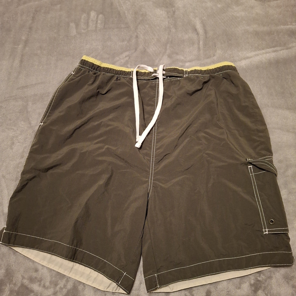 Olive Swim Trunks with Lime Trim